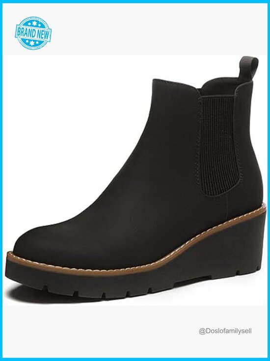 Leather Chelsea Boots Platform Slip On Chunky Heel Lug Sole  Chelsea Wedge Boots Platform Lug Sole Slip On Ankle Booties Chunky